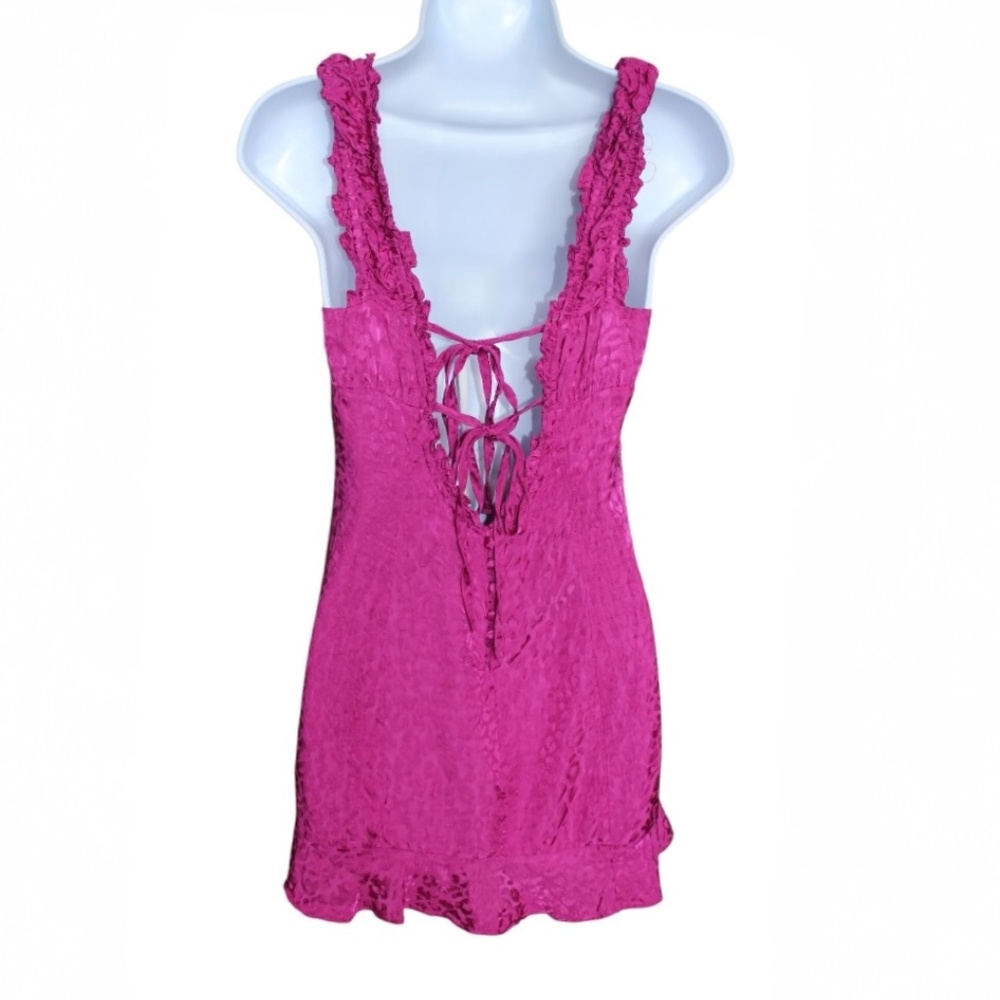 Fuchsia Ruffle-Trim Mini Dress - Picture 4 of 10